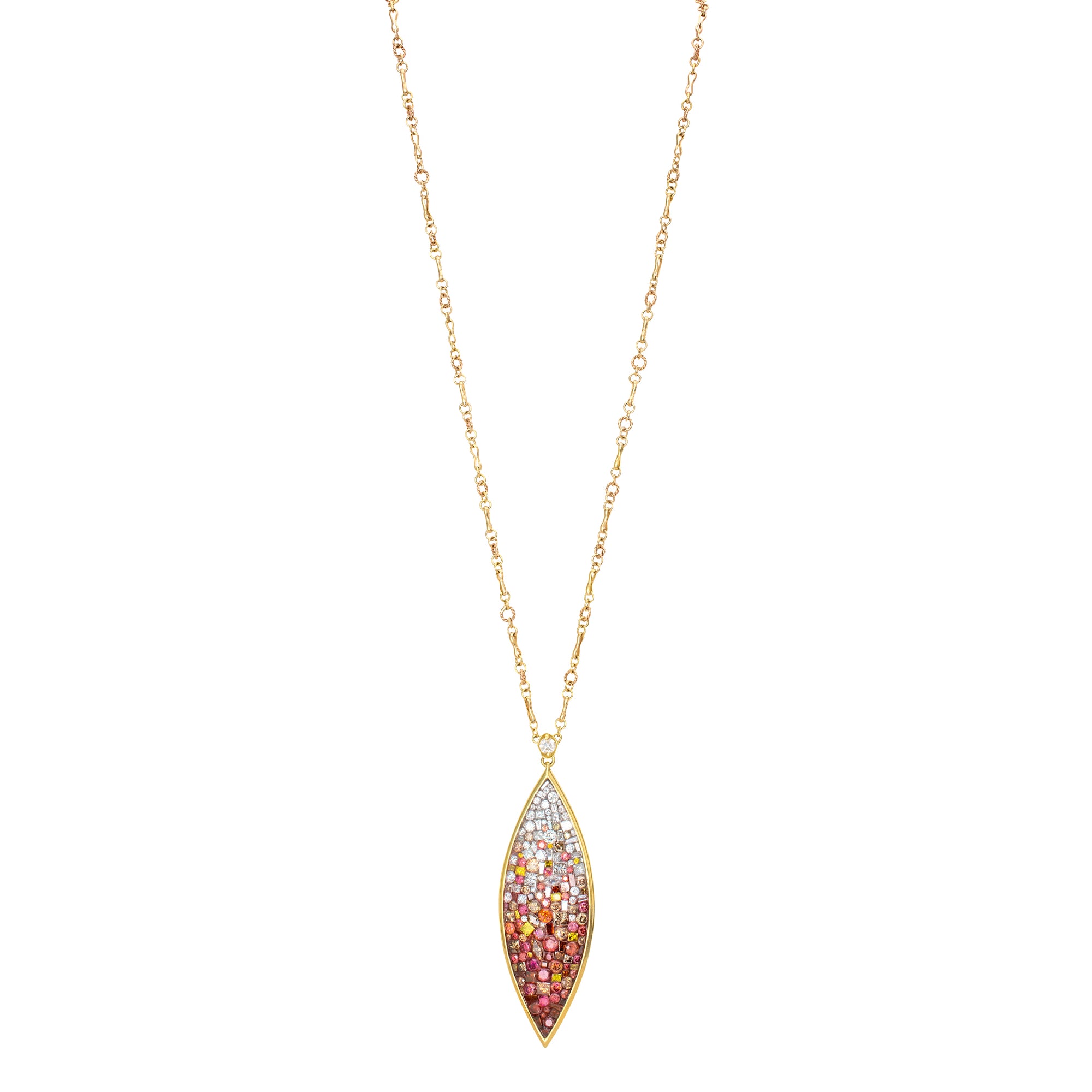 -Raspberry Ombre Diamond Large Supernova Pendant with 18k Chain