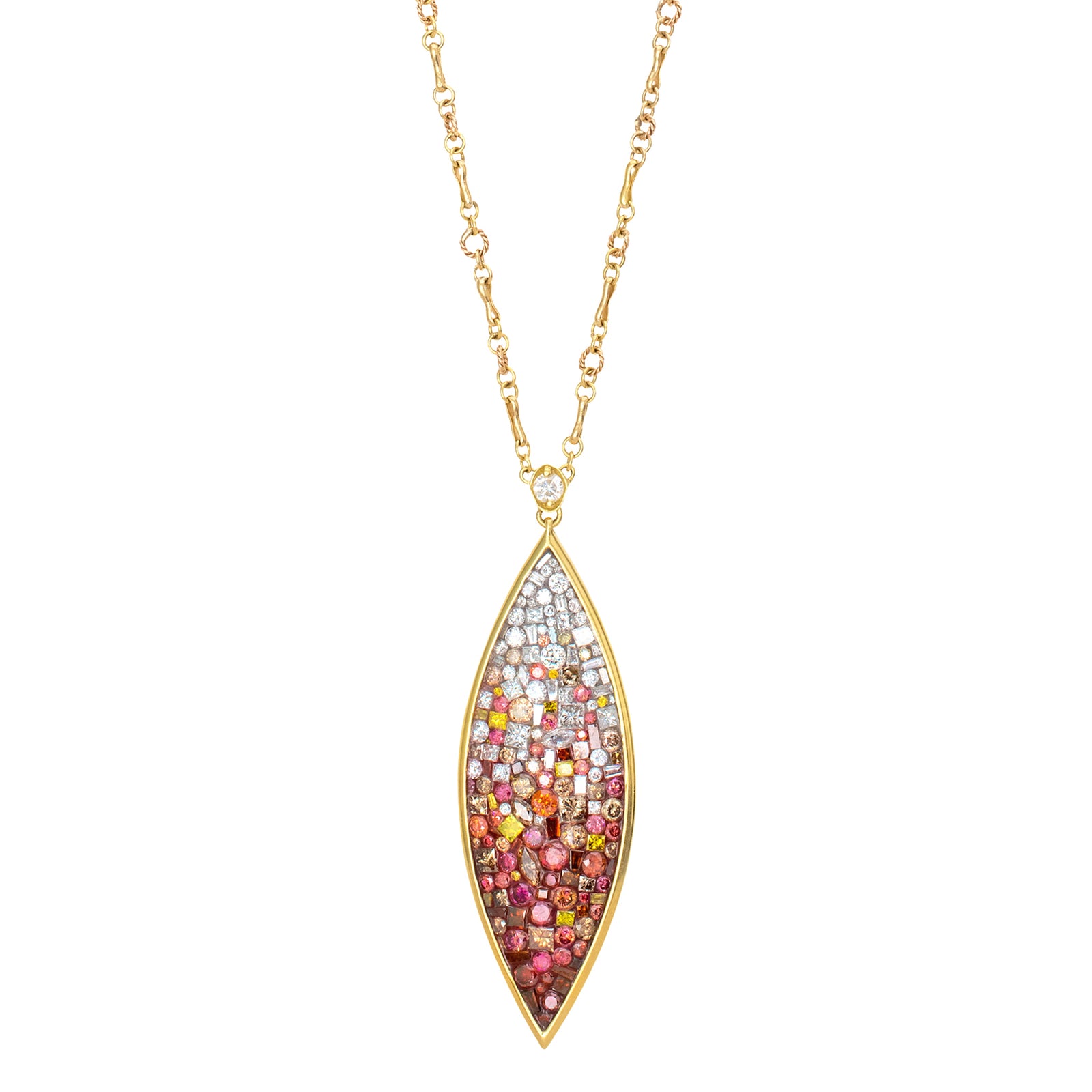 Raspberry Ombre Diamond Large Supernova Pendant with 18k Chain