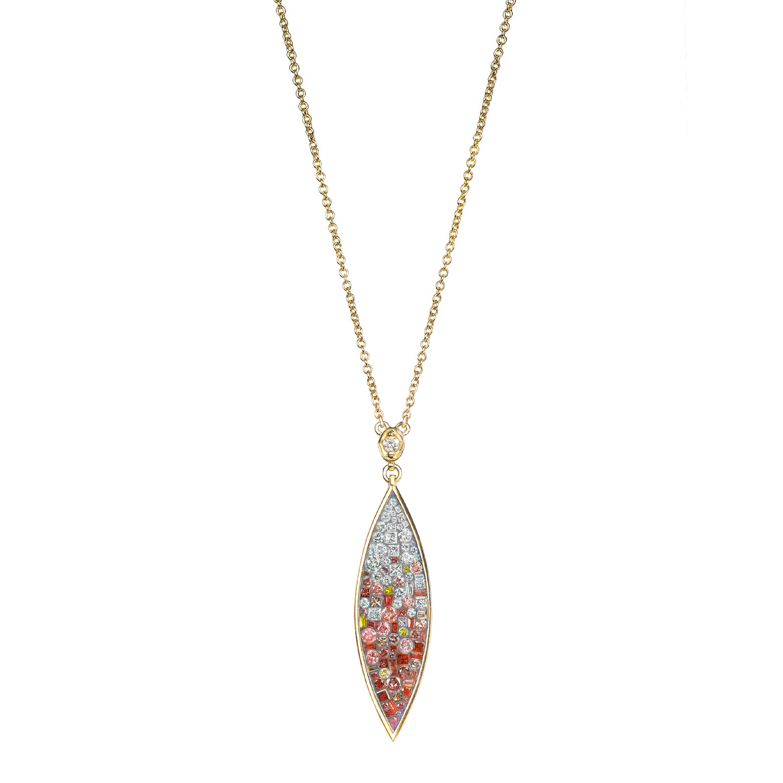 Raspberry and White Ombre Diamond Small Supernova Necklace with 18k Chain