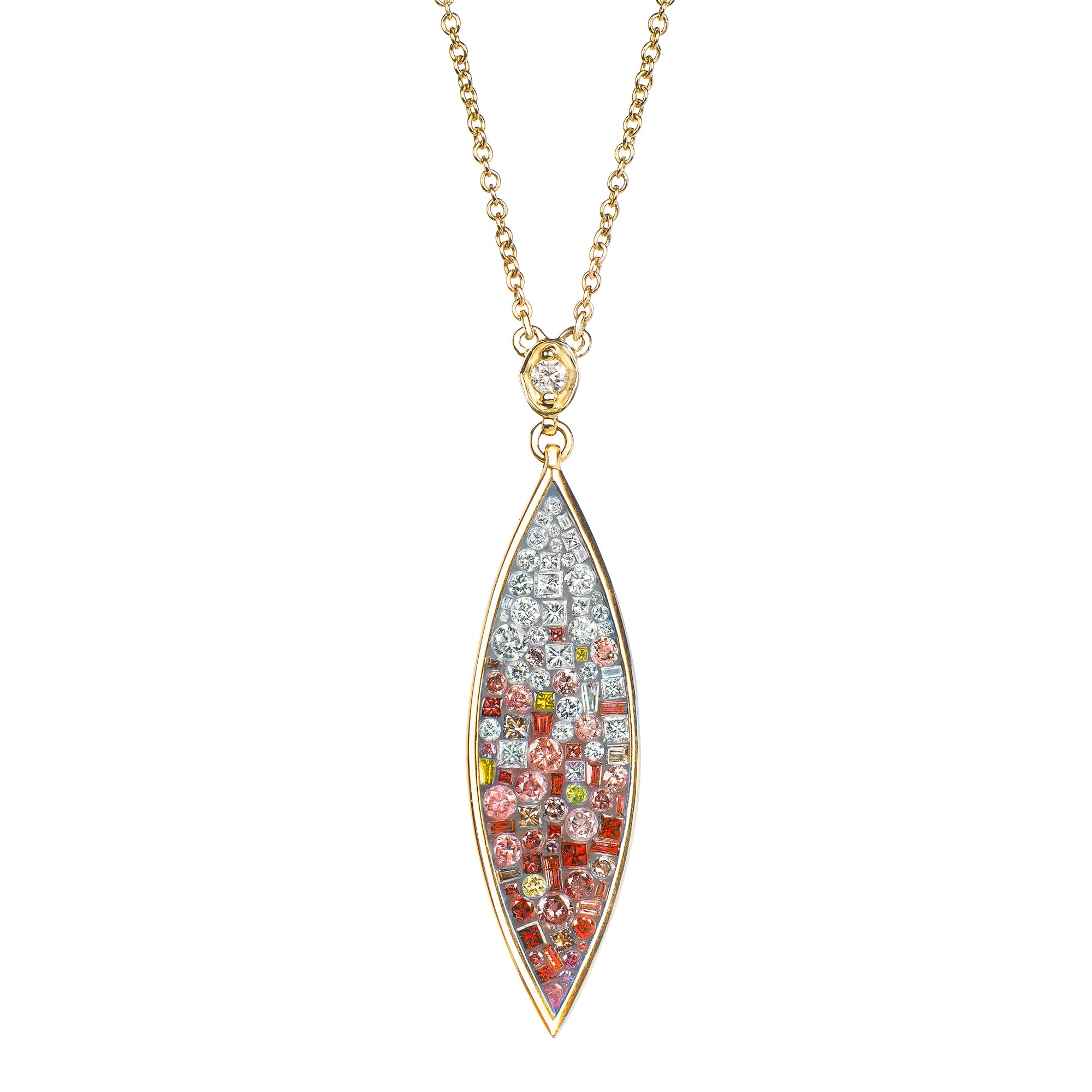 -Raspberry and White Ombre Diamond Small Supernova Necklace with 18k Chain