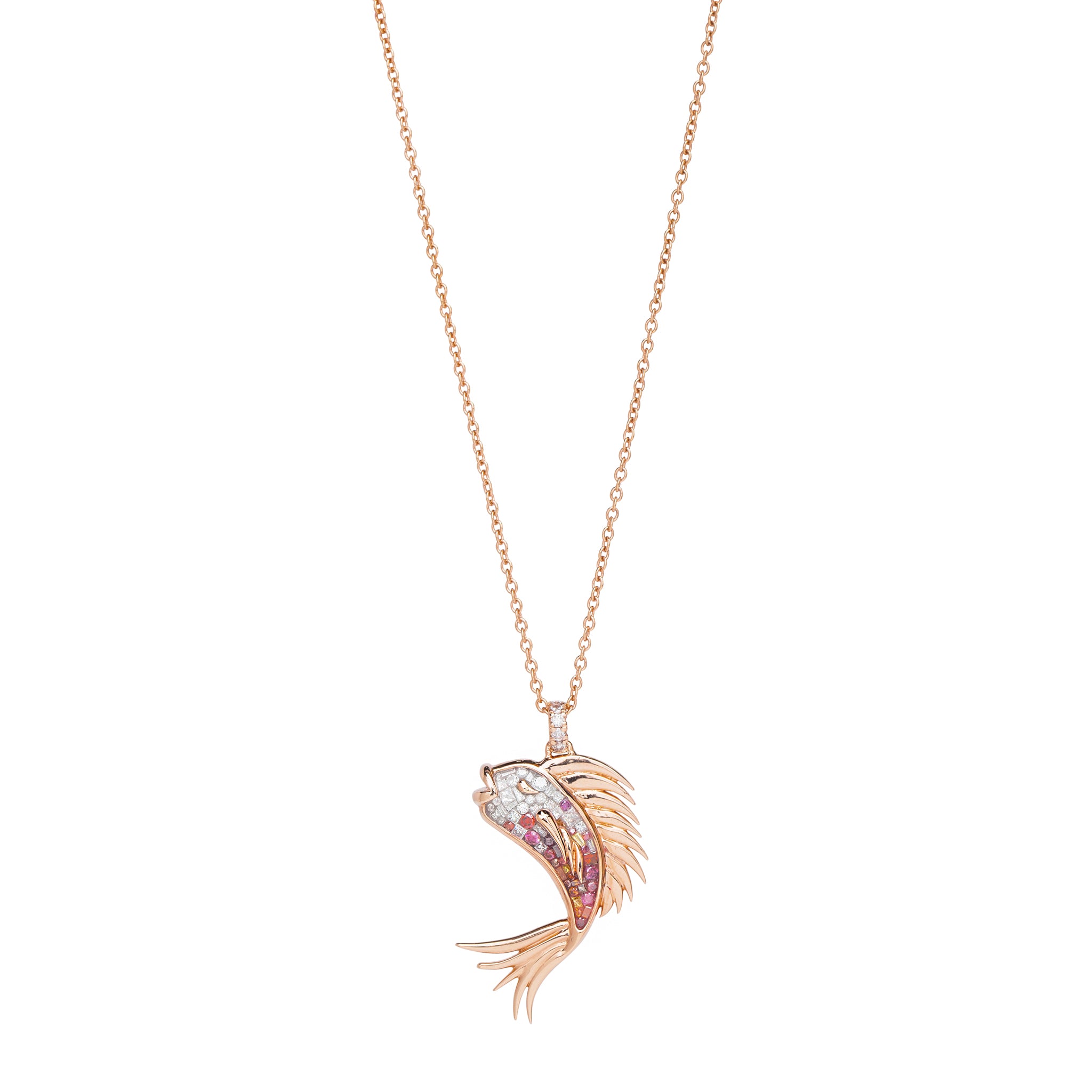 Raspberry Ombre Diamond Fish Necklace