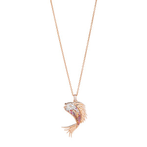 -Raspberry Ombre Diamond Fish Necklace