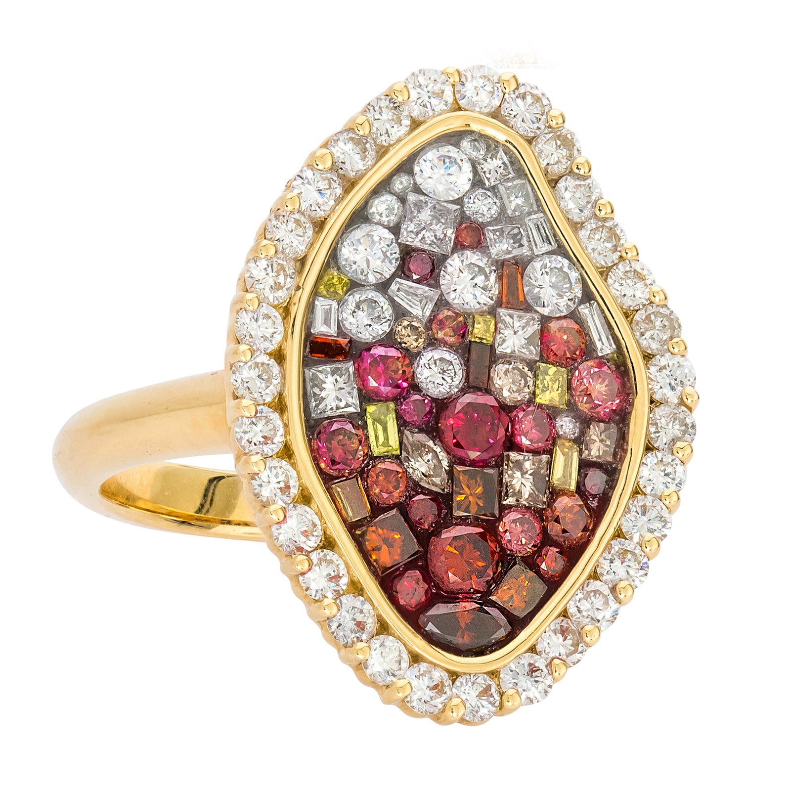 Red, Yellow and White Diamond Ombre Supernova Ring in 18k