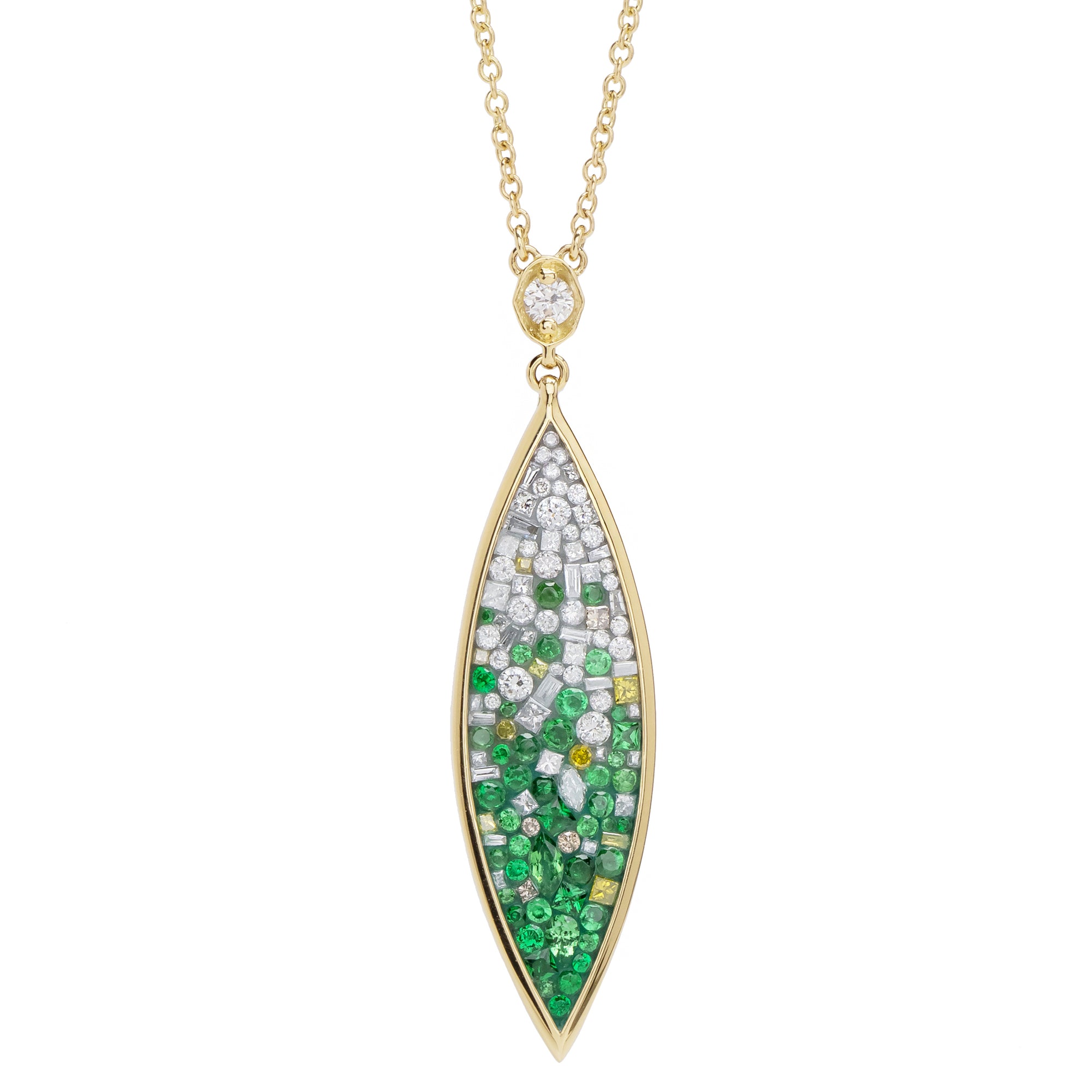 -Tsavorite Ombre Diamond Marquise Necklace