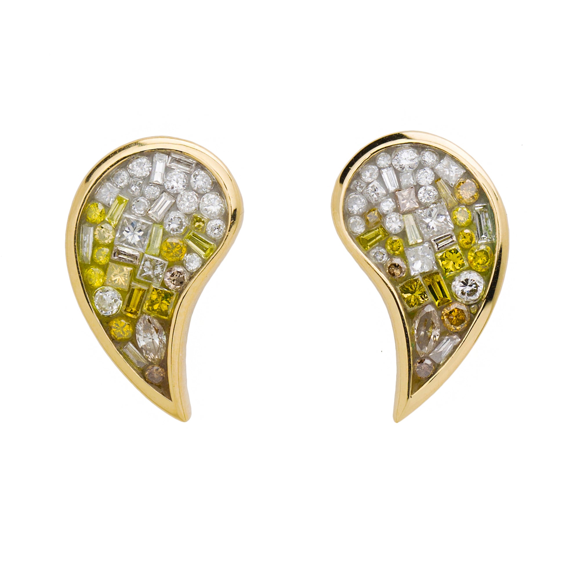 -Yellow Ombre Diamond Paisley Stud Earrings