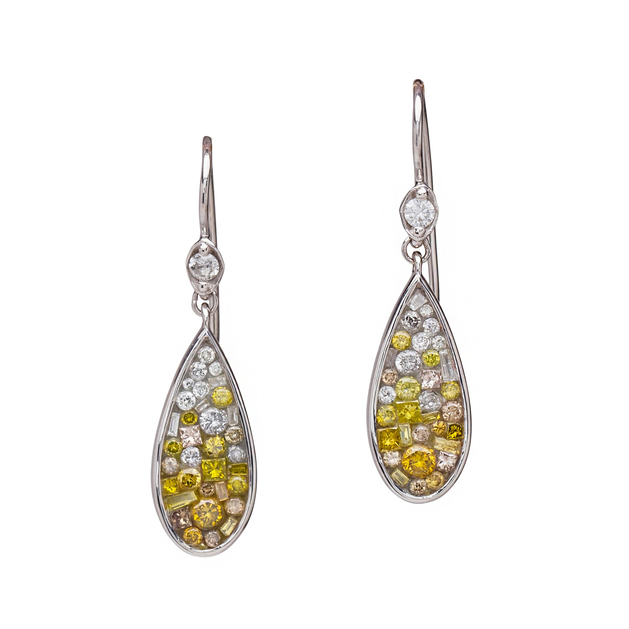 -Yellow Ombre Diamond Teardrop Earrings