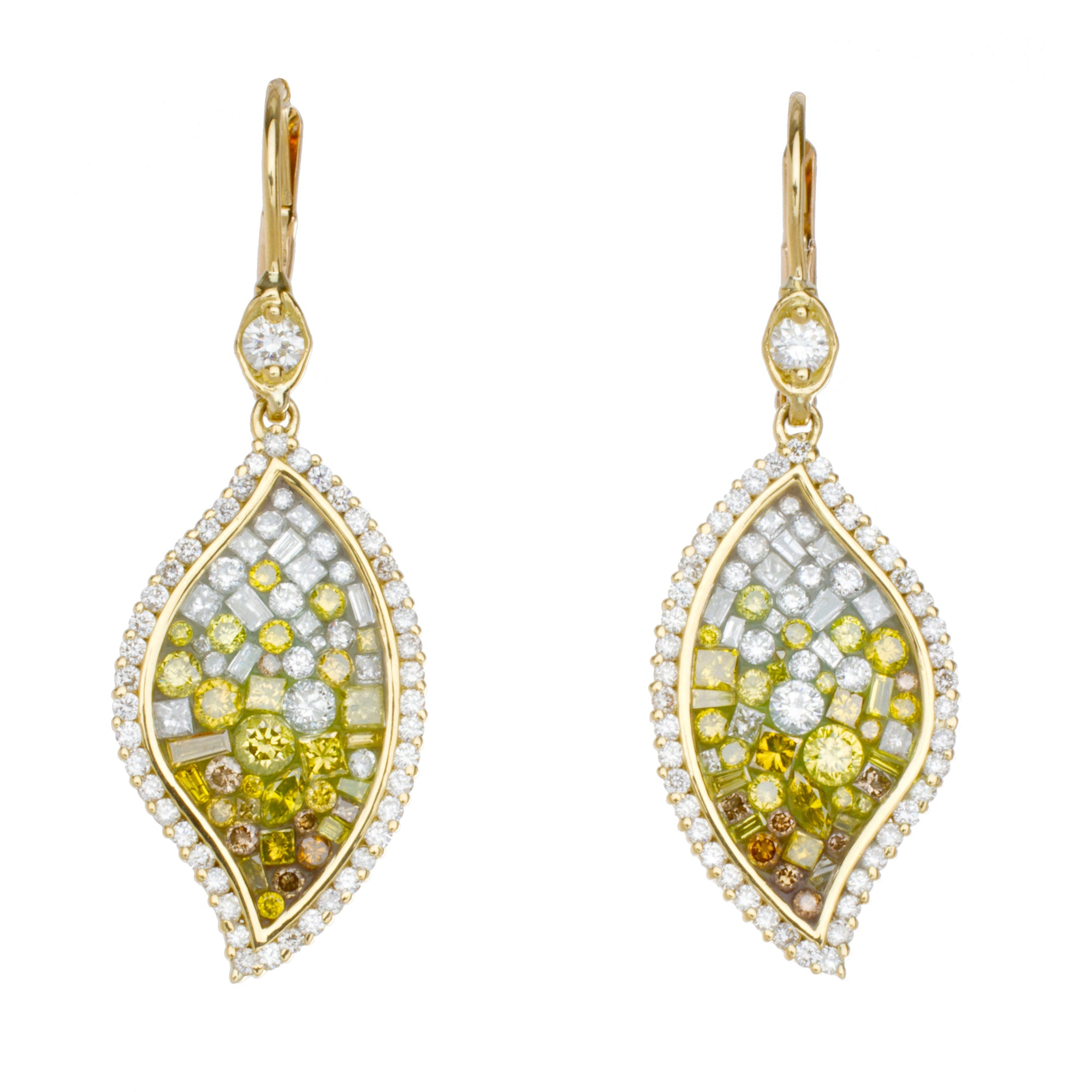 -Yellow Ombre Diamond Flame Earrings