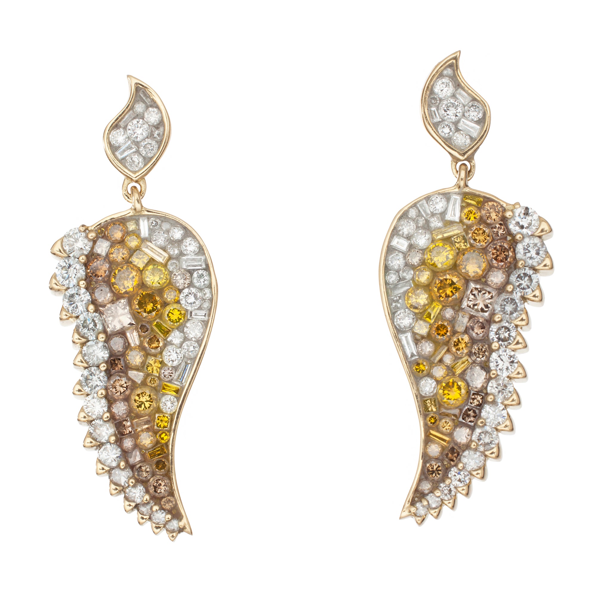 -Yellow Ombre Diamond Angel Wing Earrings