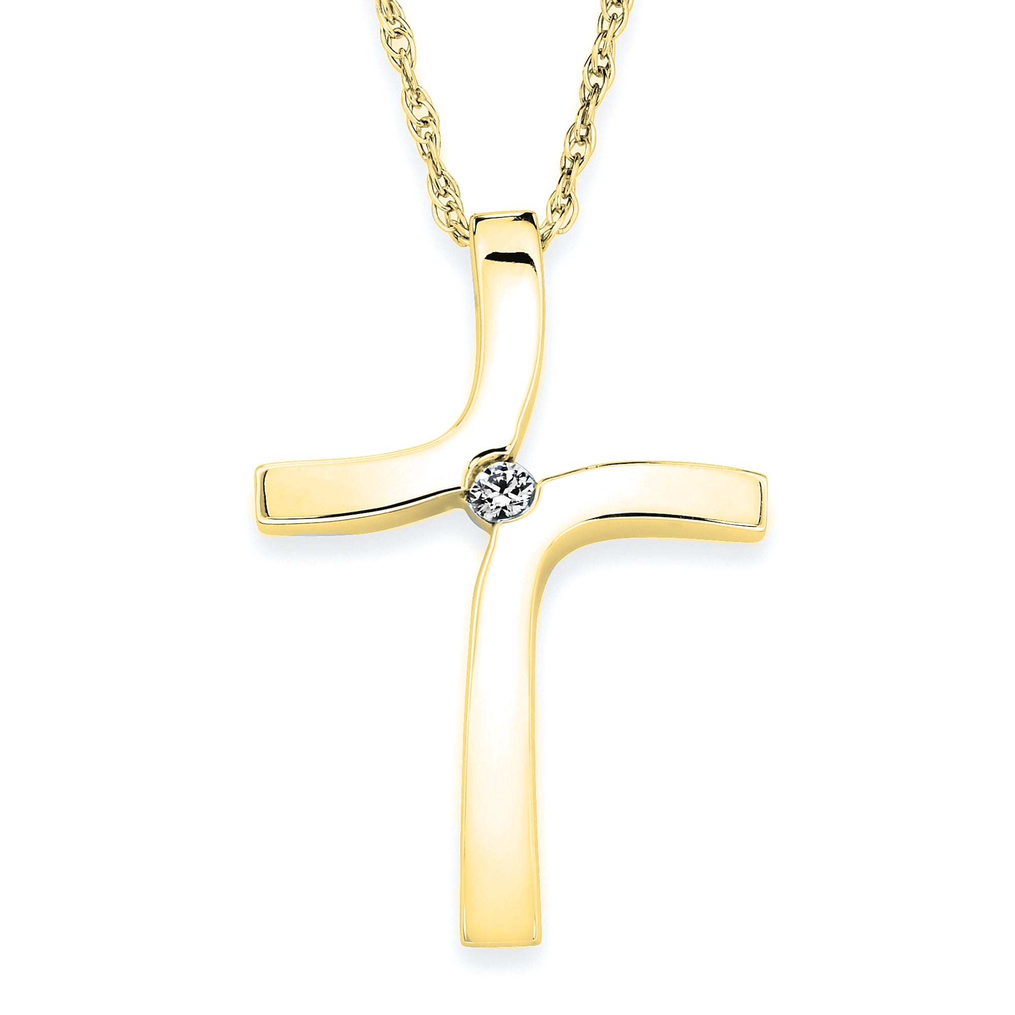 Modern Yellow Gold & Diamond Cross Pendant