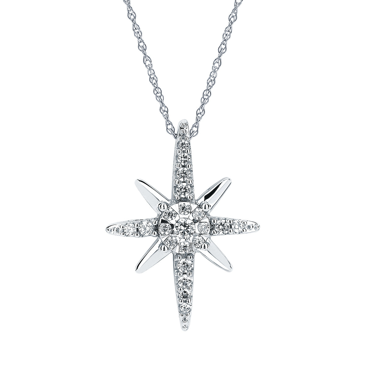 North Star Diamond Pendant White Gold Necklace