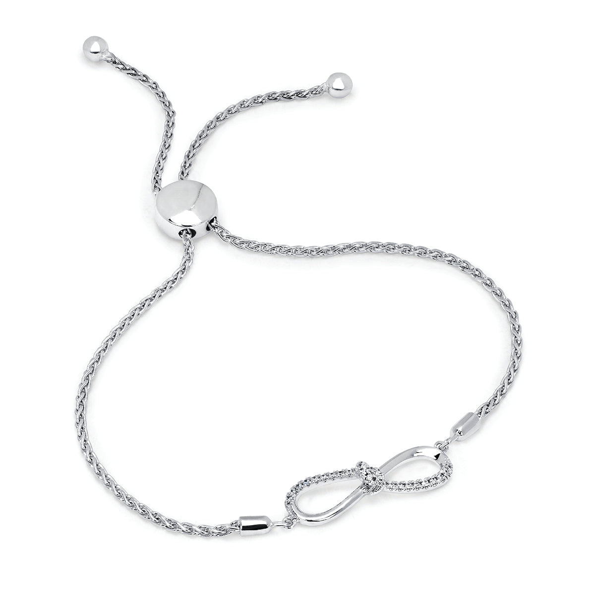 Silver Diamond Infinity Knot Slide Bracelet