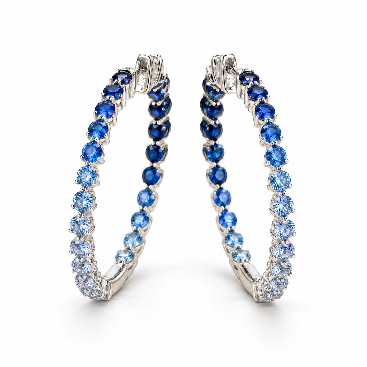 Ombre Blue Sapphire & 18k White Gold Hoop Earrings by Lisa Nik