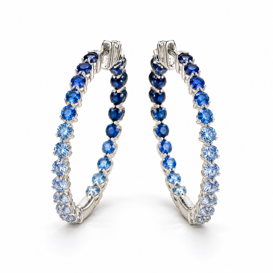 Ombre Blue Sapphire & 18k White Gold Hoop Earrings by Lisa Nik