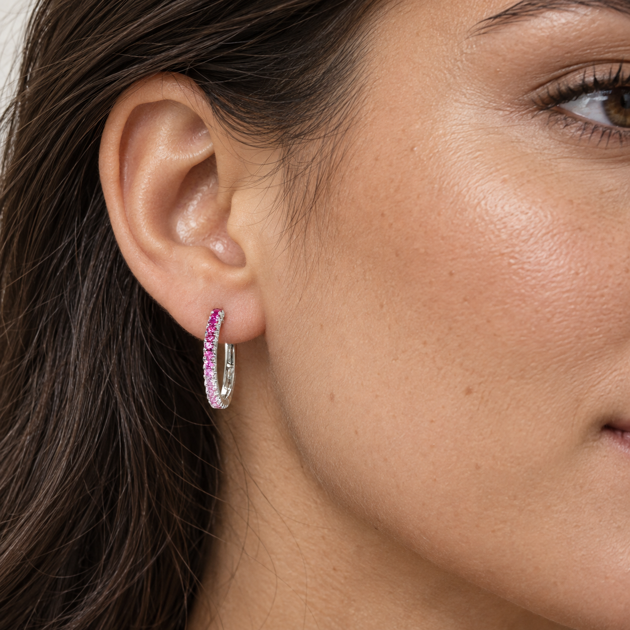 Ombre Pink Sapphire & 18k White Gold Hoop Earrings by Lisa Nik