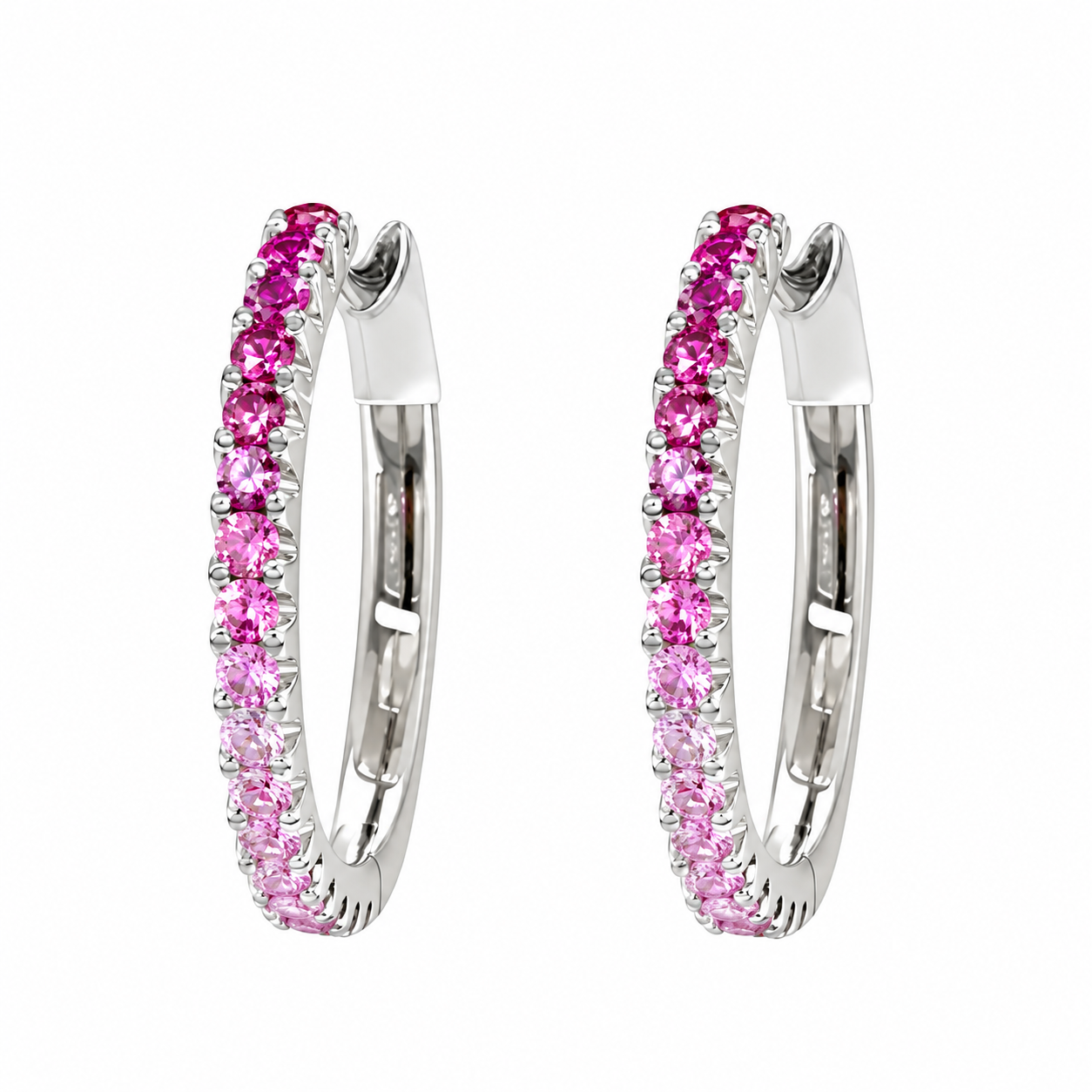 Ombre Pink Sapphire & 18k White Gold Hoop Earrings by Lisa Nik