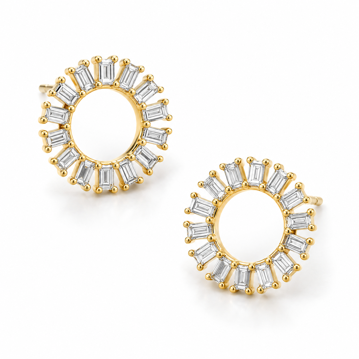 Open Circle Diamond Baguette Stud Earrings by Meredith Young