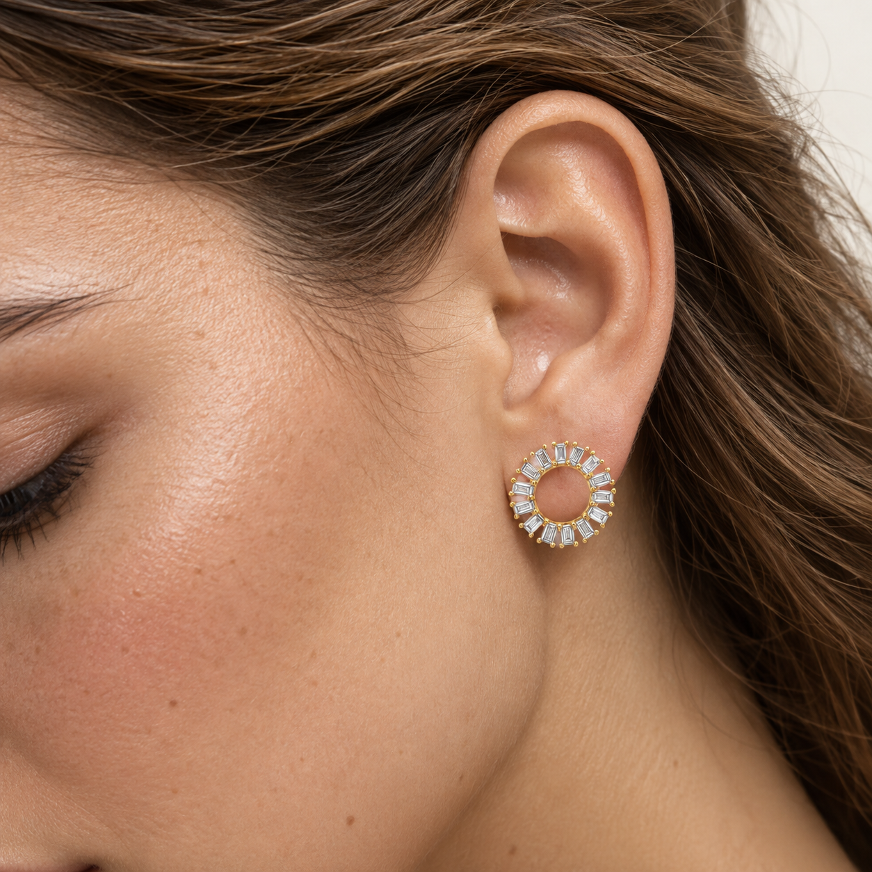 Open Circle Diamond Baguette Stud Earrings by Meredith Young