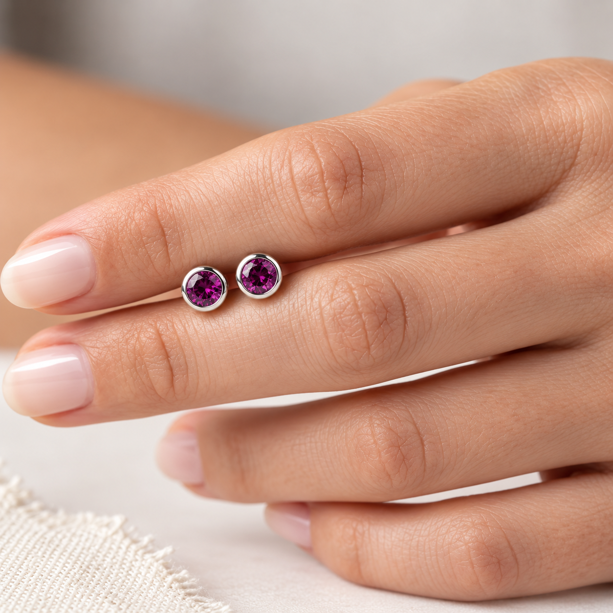 Ostbye Amethyst Bezel Stud Earrings