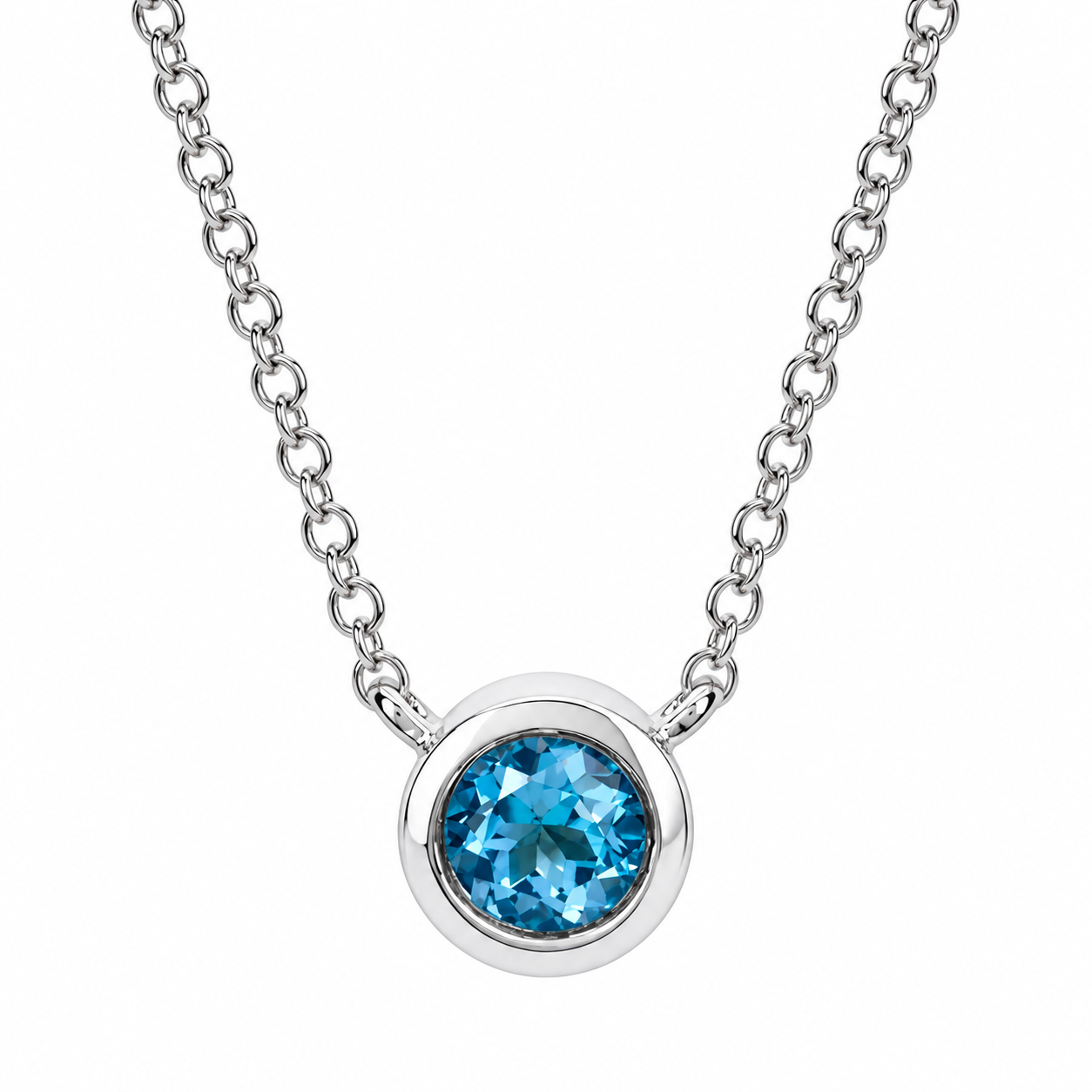 Ostbye Blue Topaz Bezel Pendant Necklace