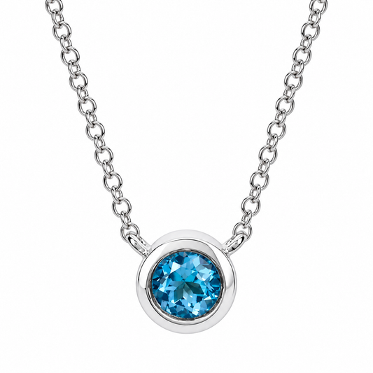 Ostbye Blue Topaz Bezel Pendant Necklace