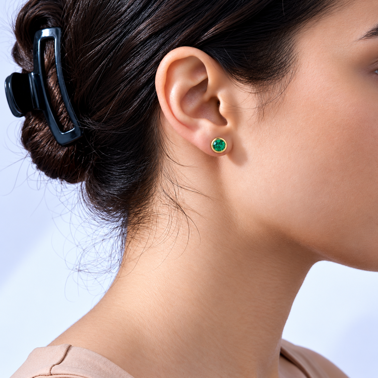 Ostbye Emerald Bezel Stud Earrings
