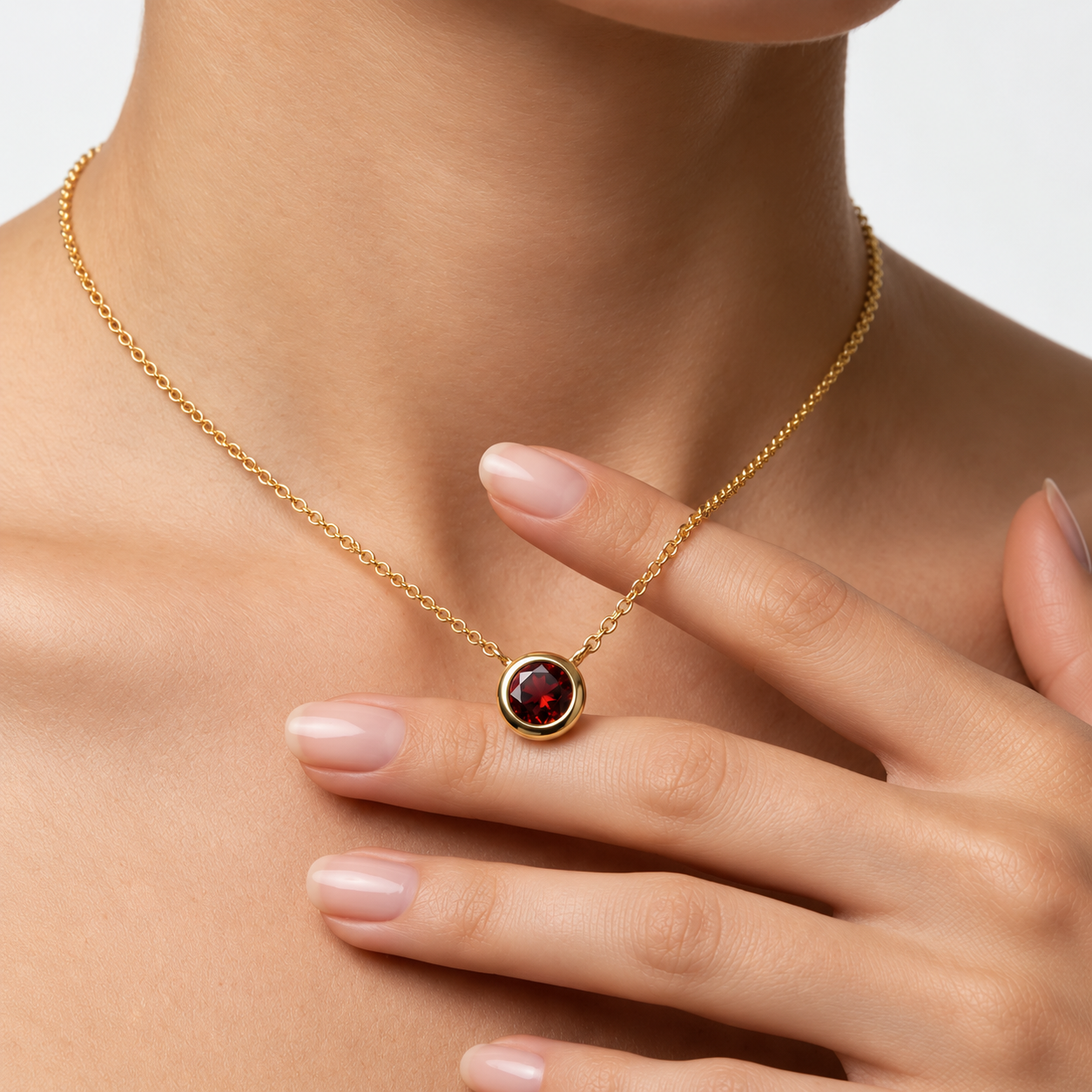 Ostbye Garnet Bezel Pendant Necklace