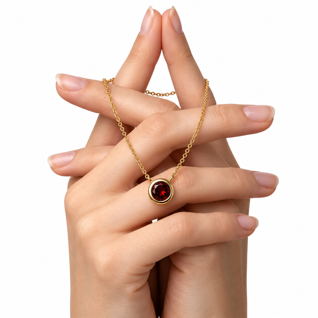 Ostbye Garnet Bezel Pendant Necklace