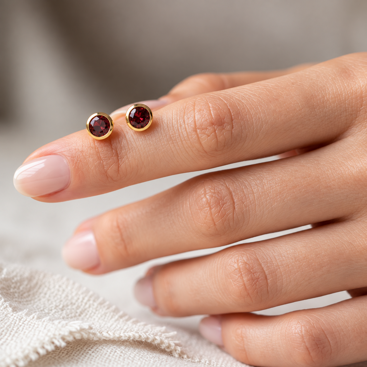 Ostbye Garnet Bezel Stud Earrings