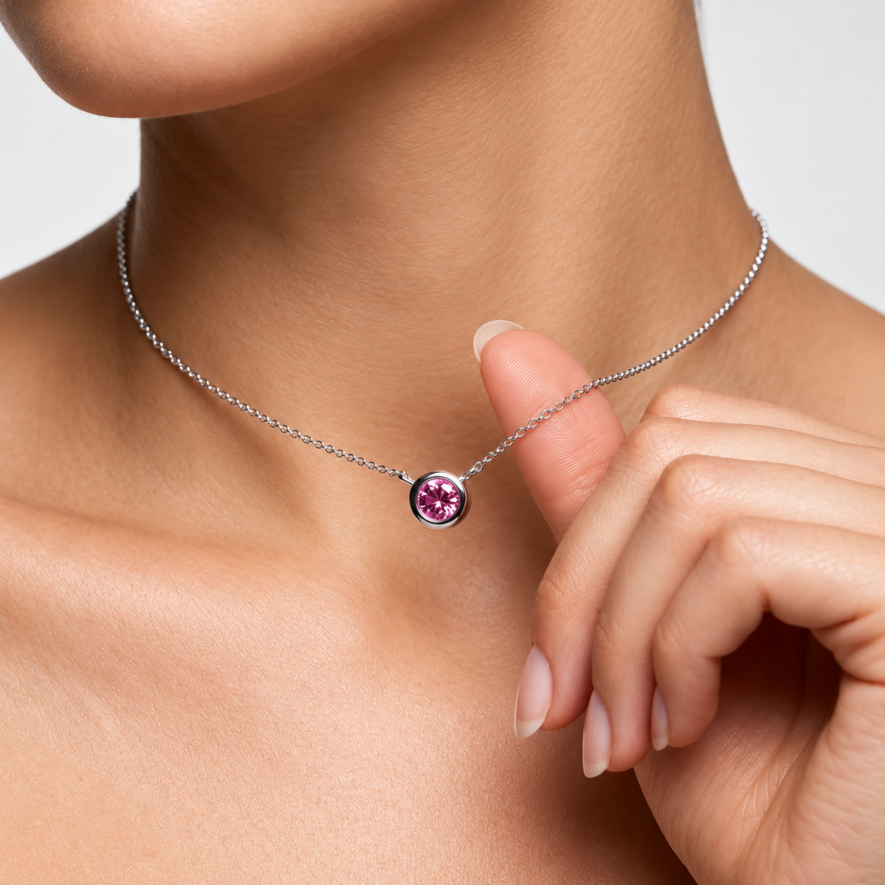 Ostbye Pink Tourmaline Bezel Pendant Necklace