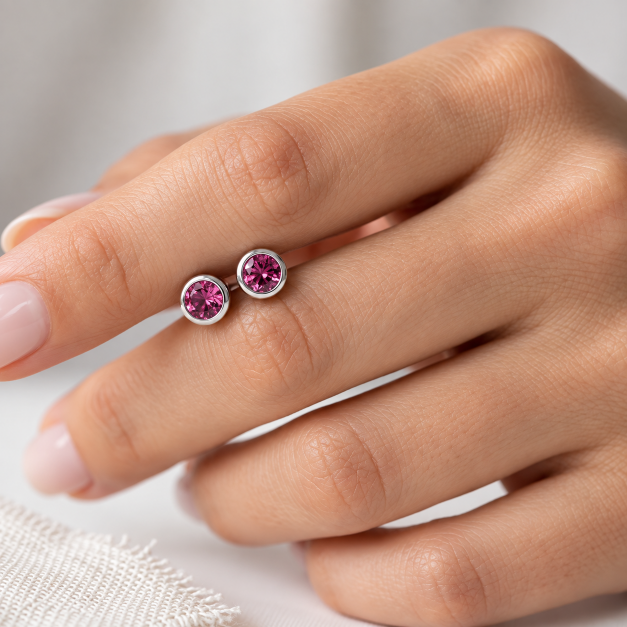 Ostbye Pink Tourmaline Bezel Stud Earrings