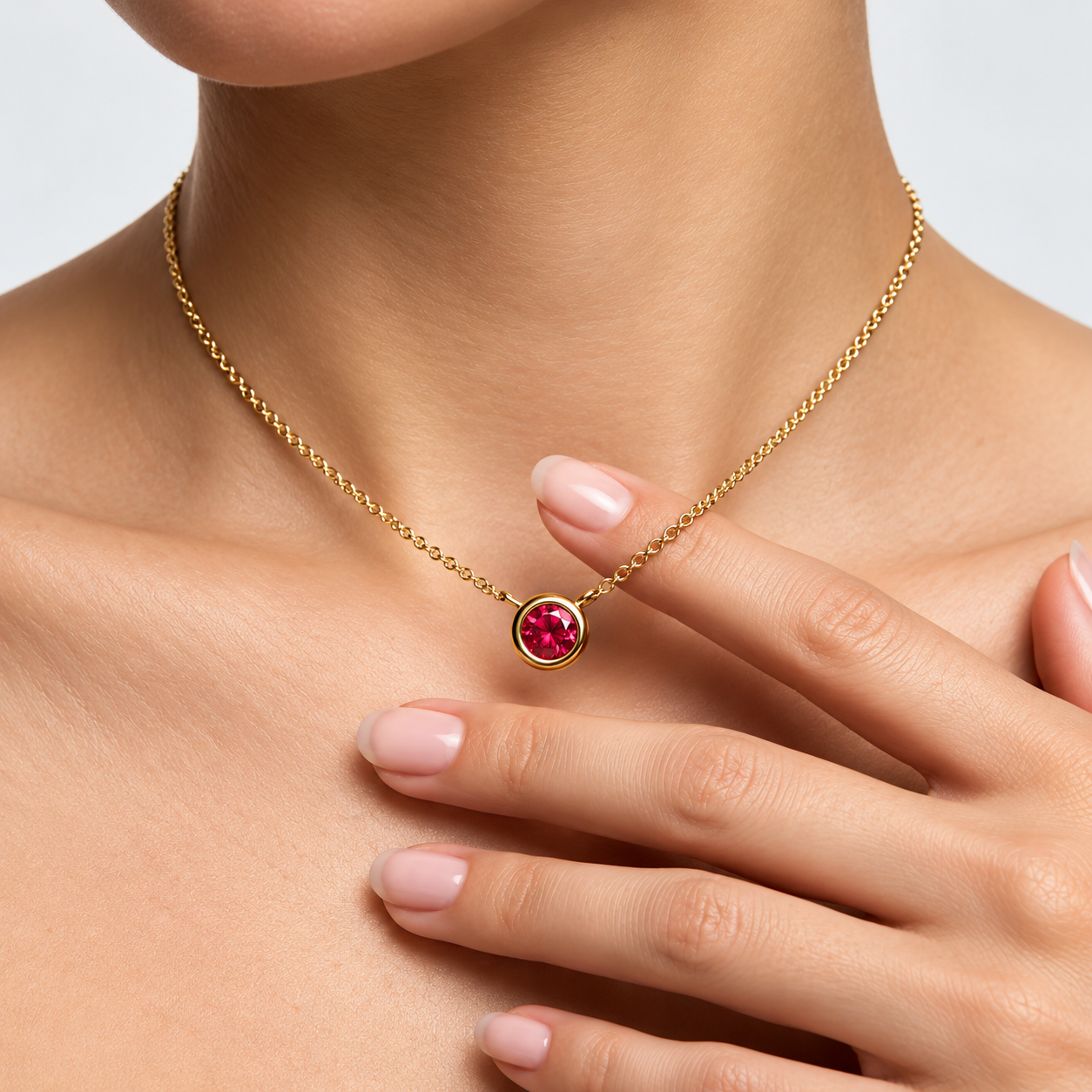 Ostbye Ruby Bezel Pendant Necklace