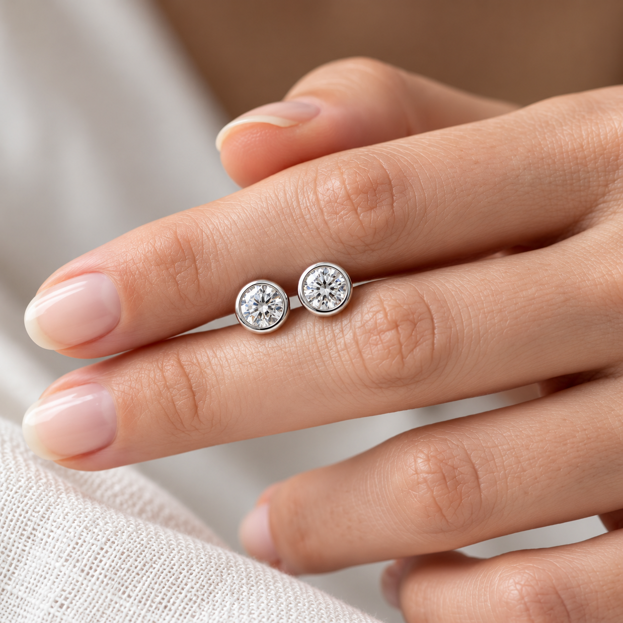 Ostbye White Sapphire Bezel Stud Earrings