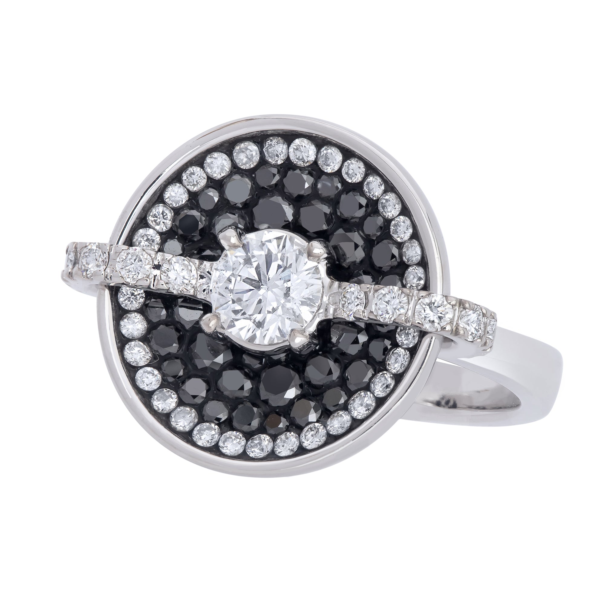 Border Black Opus Diammond Ring by Pleve available at Talisman Collection Fine Jewelers in El Dorado Hills, CA and online. Specs: 1.75 cttw white & color enhanced diamonds, 18k white gold.