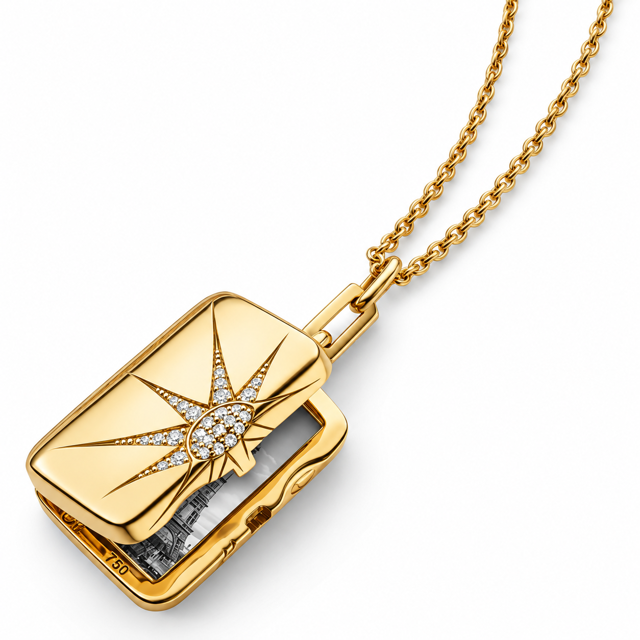 Rectangular Sun and Star Locket with Diamonds by Monica Rich Kosann