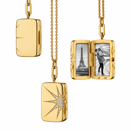 Rectangular Sun and Star Locket with Diamonds by Monica Rich Kosann
