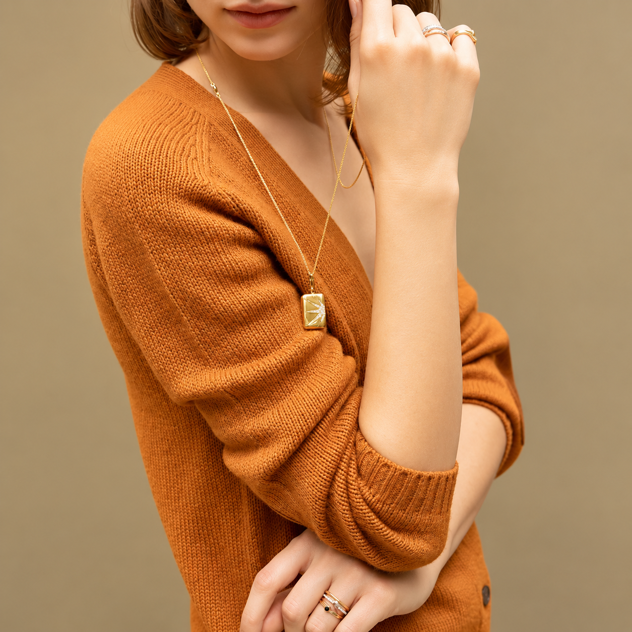 Rectangular Sun and Star Locket with Diamonds by Monica Rich Kosann