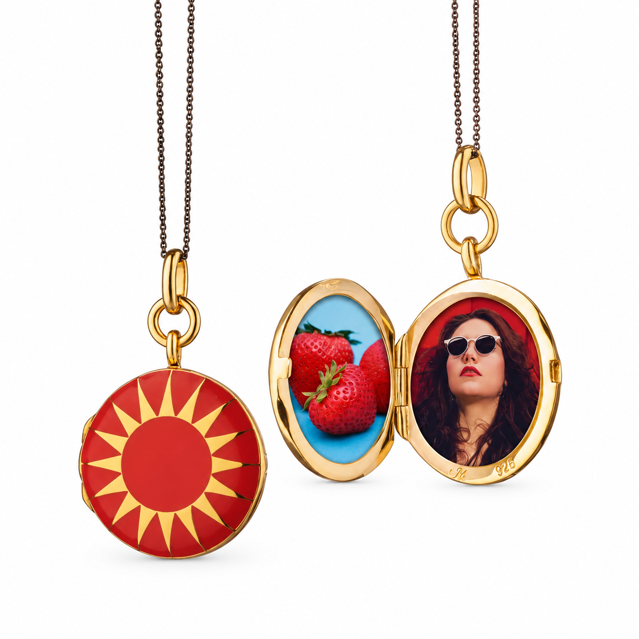 Red Enamel Vermeil Round Locket by Monica Rich Kosann