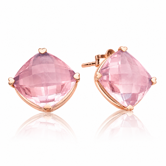 Rose Quartz Cushion Studs by Lisa Nik