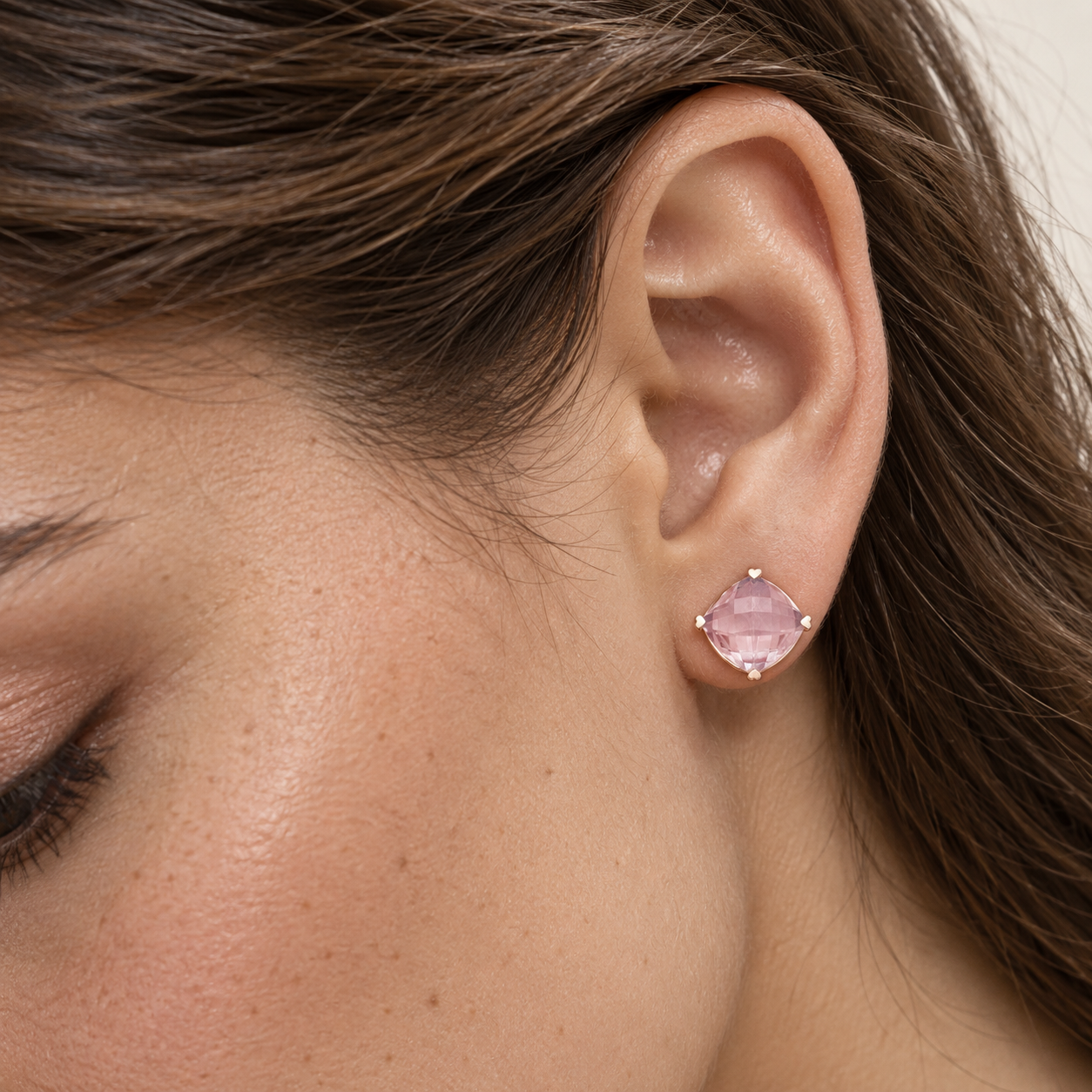 Rose Quartz Cushion Studs by Lisa Nik