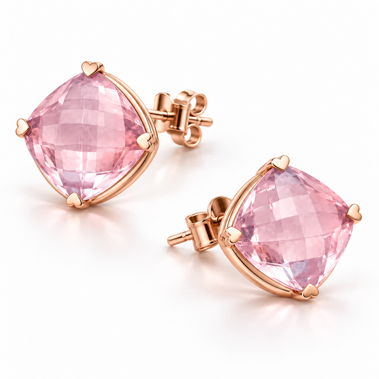 Rose Quartz Cushion Studs by Lisa Nik