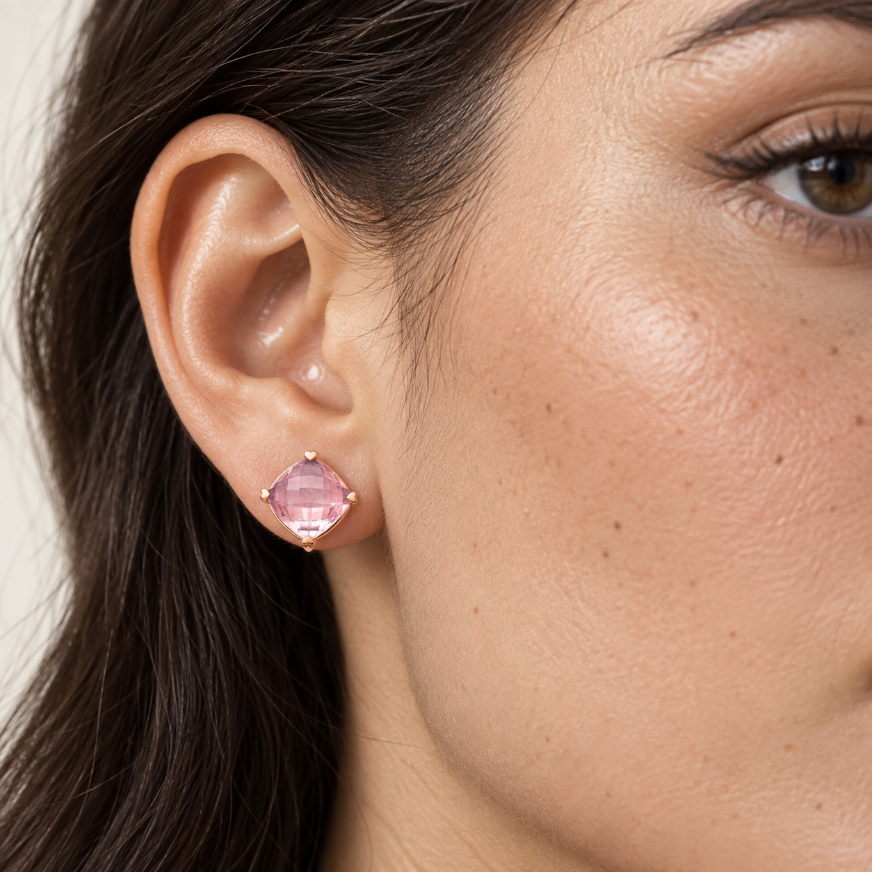 Rose Quartz Cushion Studs by Lisa Nik