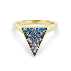 Orion's Pave Triangle Ring by Meredith Young available at Talisman Collection Fine Jewelers in El Dorado Hills, CA and online. Like constellations in the night sky, Orion's Pave Triangle Ring beckons with its enchanting .2 carat denim blue spinels and a dynamic .3 carat color-change garnets. Fashioned from 18K yellow gold, this ring offers a modern twist on celestial beauty. 
