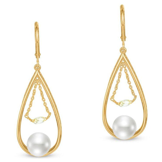 Pearl Teardrop Hoop Earrings by Mastoloni available at Talisman Collection Fine Jewelers in El Dorado Hills, CA and online. Nothing adds a touch of elegance to an outfit like pearls, and these 18k teardrop hoop earrings are no exception. With high-quality white freshwater pearls measuring 8 - 8.5 mm and sparkling diamonds totaling 0.45 cts, these earrings are sure to catch the eye. 