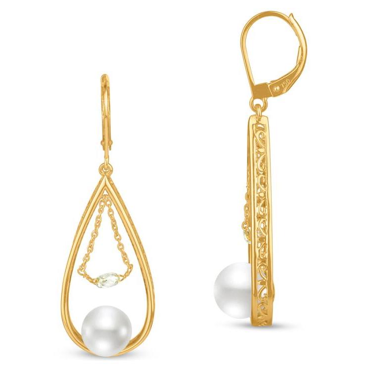 Pearl Teardrop Hoop Earrings by Mastoloni available at Talisman Collection Fine Jewelers in El Dorado Hills, CA and online. Nothing adds a touch of elegance to an outfit like pearls, and these 18k teardrop hoop earrings are no exception. With high-quality white freshwater pearls measuring 8 - 8.5 mm and sparkling diamonds totaling 0.45 cts, these earrings are sure to catch the eye. 