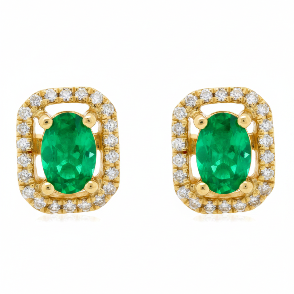LALI Emerald & Diamond Halo Stud Earrings