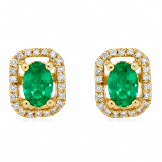 LALI Emerald & Diamond Halo Stud Earrings