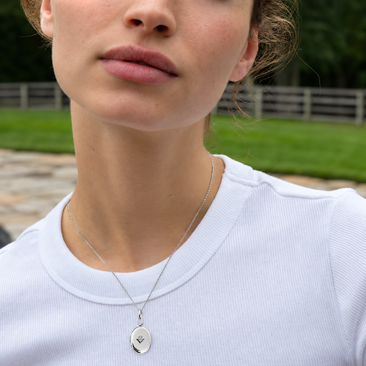 Silver Oval Locket with Diamonds by Monica Rich Kosann