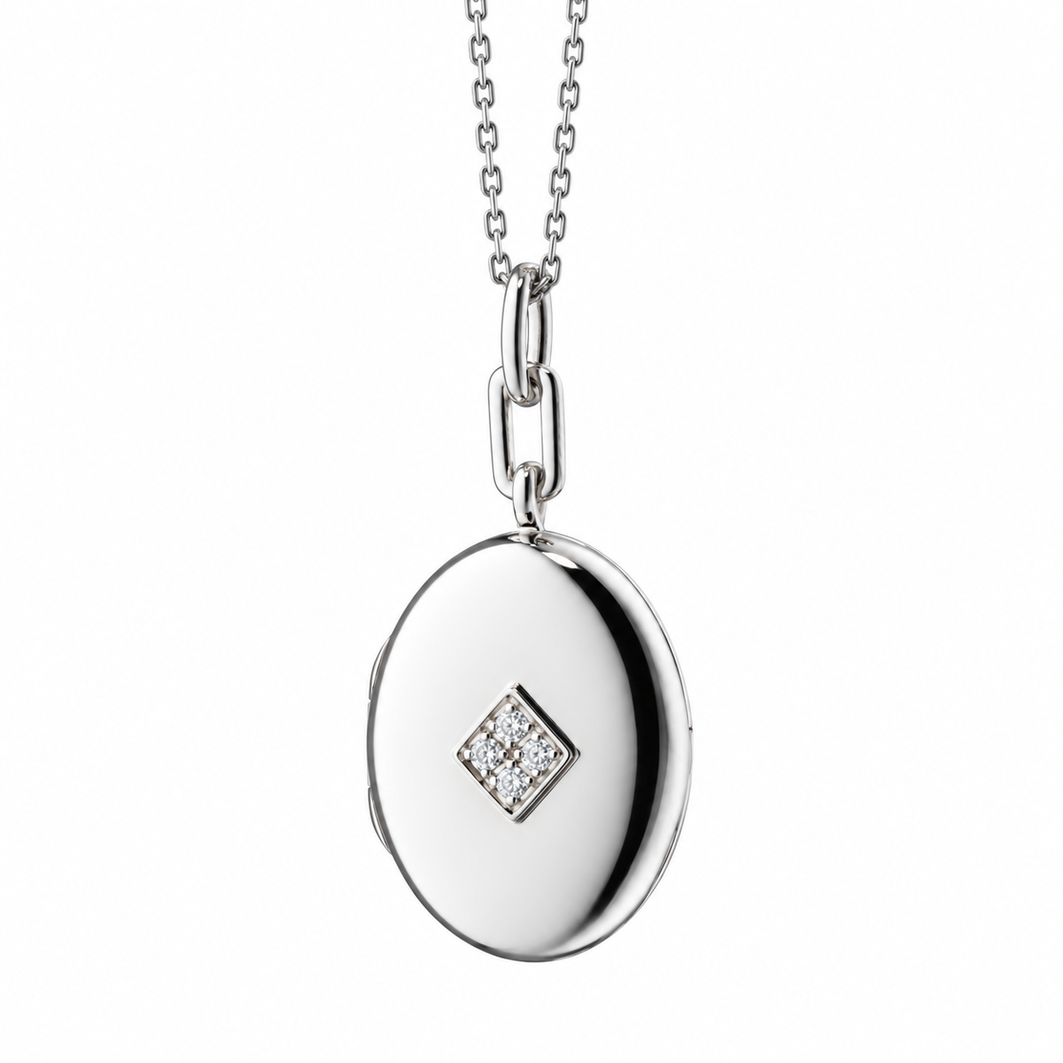 Silver Oval Locket with Diamonds by Monica Rich Kosann