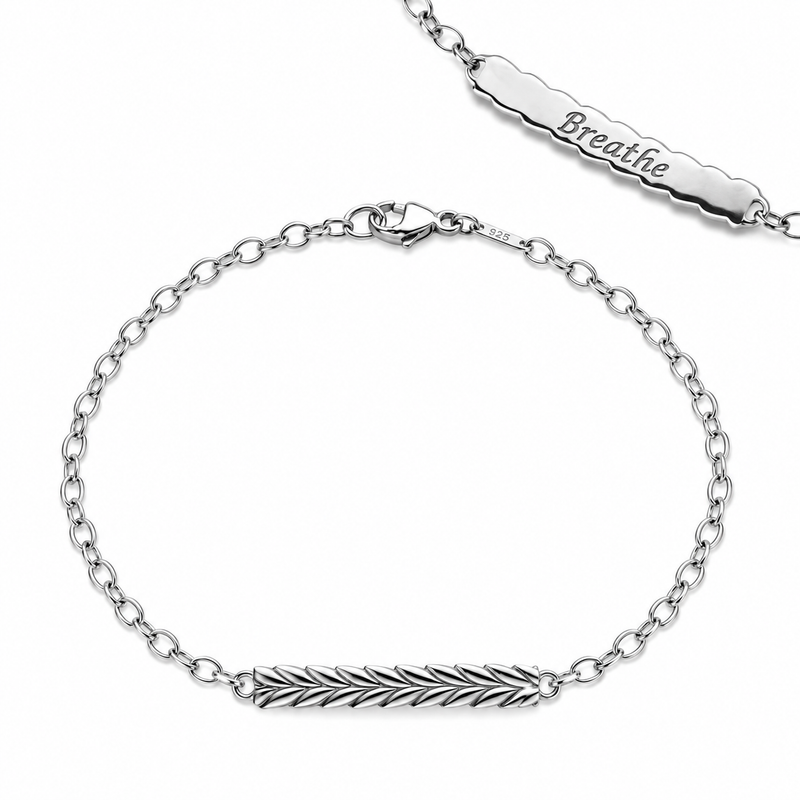 Sterling Silver "Breathe" Poesy Bracelet with Leaf Pattern by Monica Rich Kosann