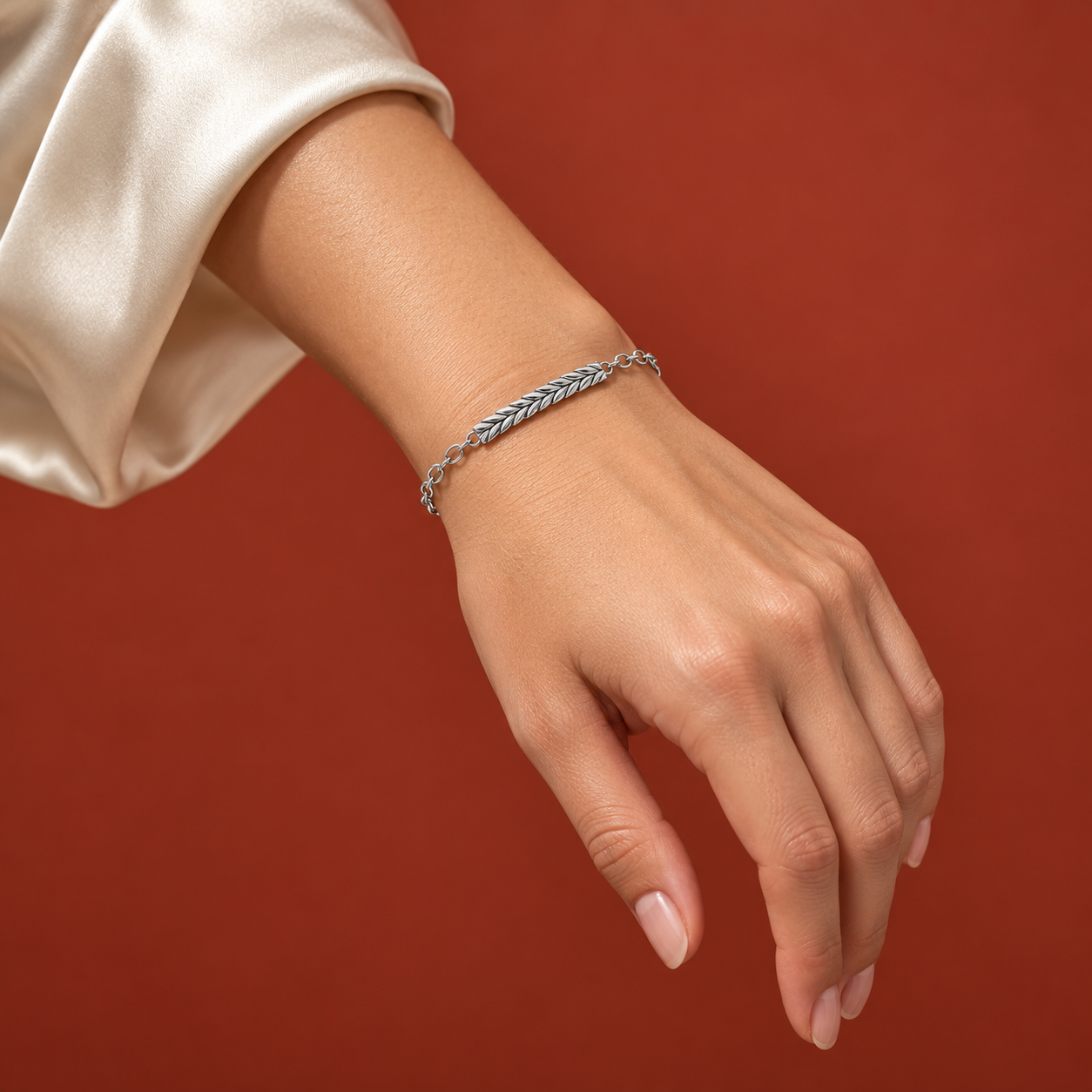 Sterling Silver "Breathe" Poesy Bracelet with Leaf Pattern by Monica Rich Kosann